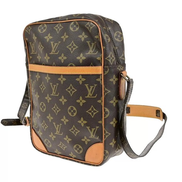Auth LOUIS VUITTON Logo Danube MM Shoulder Bag Monogram Leather Brown - Picture 12 of 16